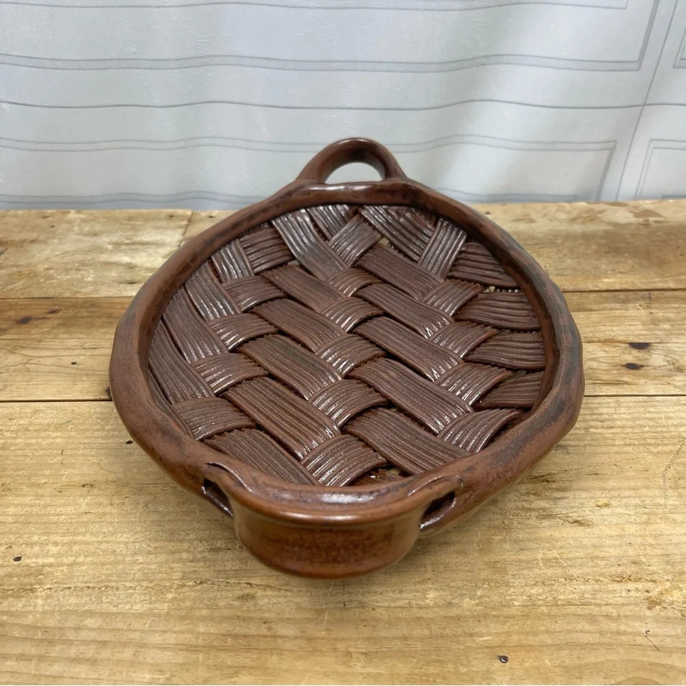 Parmentier Decors Woven Basketweave Ceramic Platter Vintage‎ Studio Pottery